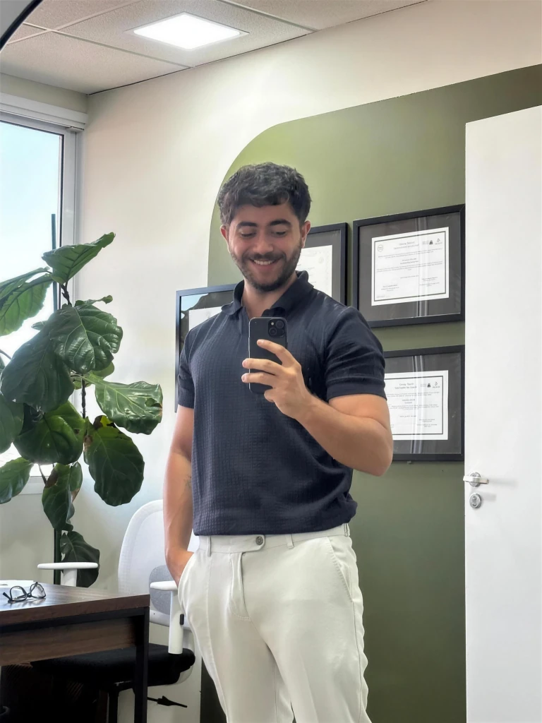 Luiz Macedo, nutricionista, na sala de atendimento em Santo André